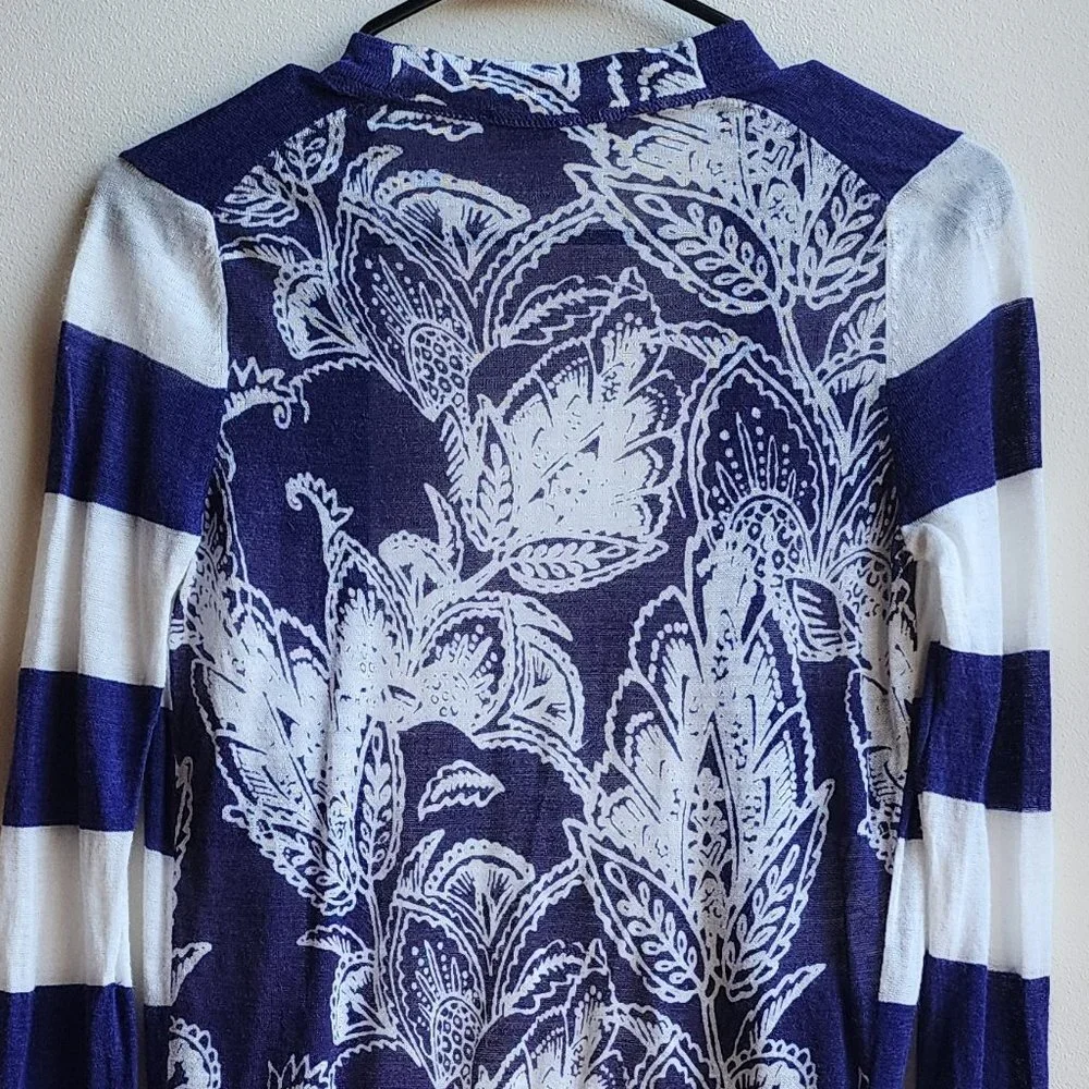 LOFT Purple/White Striped Mixed Media Cardigan Sweater Size Small - Picture 14 of 15